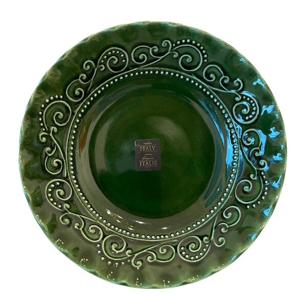 (4) Maioliche Jessica Made in Italy Pasta Bowls 9in Ceramic Christmas Green New - Picture 4 of 13